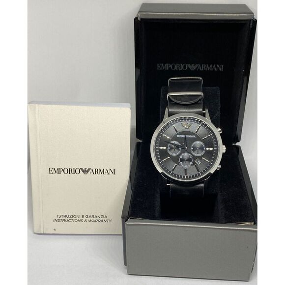 Emporio Armani Accessories - Emporio Armani AR-2460 Men's Black Leather Analog Dial Quartz Wristwatch BW149